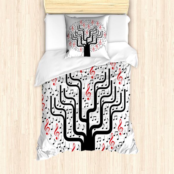Abakuhaus Set Copripiumino Per Letto Singolo, Round Geometrischer Baum, Antiacaro, Adatto A Chi Soffre Di Allergie, Con Federa, 135 Cm X 200 Cm - 80 X 80 Cm, Vermiglio Coke Grigio-image