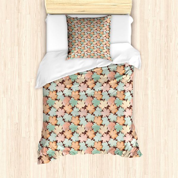 Set Copripiumino Abakuhaus Autunnale Per Letti Singoli, Silhouette Di Foglie Stagionali, Antiacaro, Adatto A Chi Soffre Di Allergie, Con Federa, 135 Cm X 200 Cm - 80 X 80 Cm, Multicolore-image