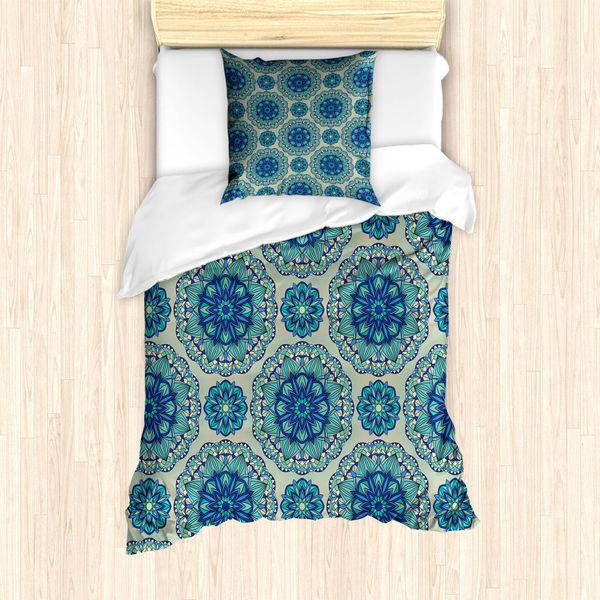 Set Copripiumino Abakuhaus Mandala Per Letti Singoli, Dettagli Floreali Ornamentali, Antiacaro, Adatto A Chi Soffre Di Allergie, Con Federa, 135 Cm X 200 Cm - 80 X 80 Cm, Multicolore-image