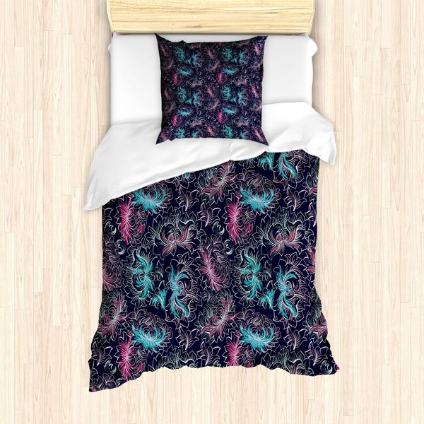 Abakuhaus Set Copripiumino Astratto Per Letti Singoli, Disegni Floreali, Antiacaro, Adatto A Chi Soffre Di Allergie, Con Federa, 135 Cm X 200 Cm - 80 X 80 Cm, Viola Scuro Multicolore-image