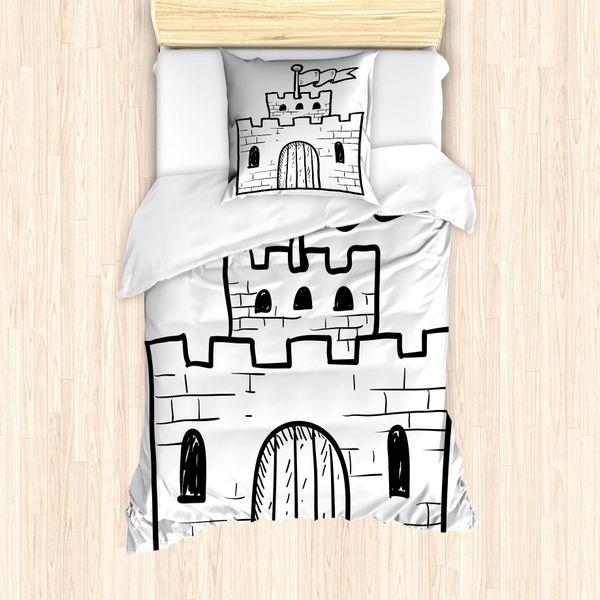 Abakuhaus Set Copripiumino Per Letto Singolo, Motivo Monocromatico A Graticcio, Antiacaro E Anallergico, Con Federa, 135 Cm X 200 Cm - 80 X 80 Cm, Grigio Antracite E Bianco-image