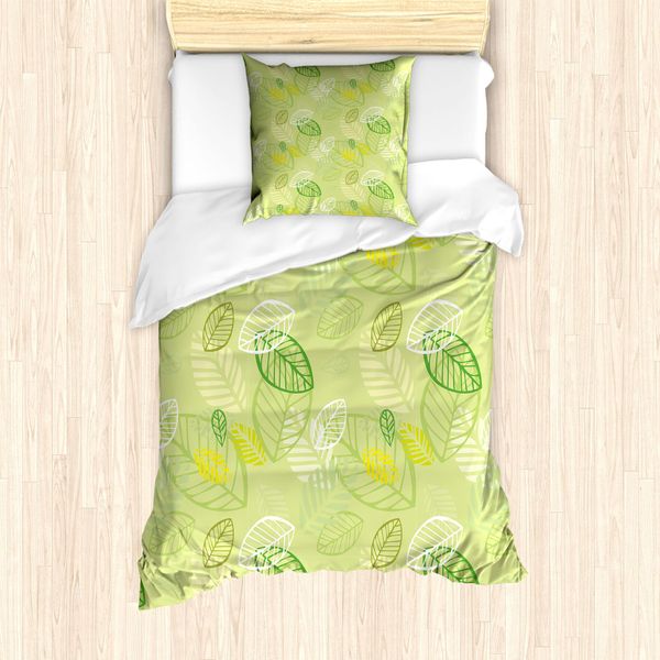 Set Copripiumino Abakuhaus Per Letti Singoli, Motivo A Foglie Ripetuto, Antiacaro E Anallergico, Con Federa, 135 Cm X 200 Cm - 80 X 80 Cm, Multicolore-image