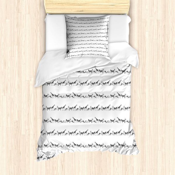 Abakuhaus Set Copripiumino Per Letti Singoli, Linea Kunst Fauna Monochrome, Antiacaro, Adatto A Chi Soffre Di Allergie, Con Federa, 135 Cm X 200 Cm - 80 X 80 Cm, Grigio Antracite Bianco-image