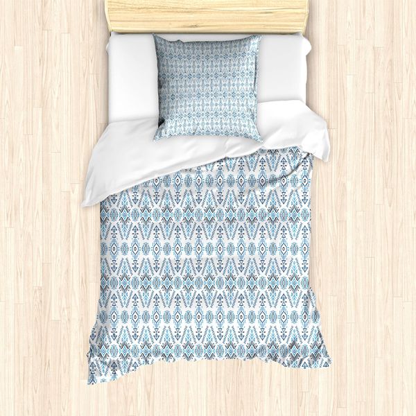 Abakuhaus Set Copripiumino Per Letti Singoli, Motivi Triangolari Esagonali, Antiacaro, Adatto A Chi Soffre Di Allergie, Con Federa, 135 Cm X 200 Cm - 80 X 80 Cm, Blu Cadetto Blu Cielo Profondo-image
