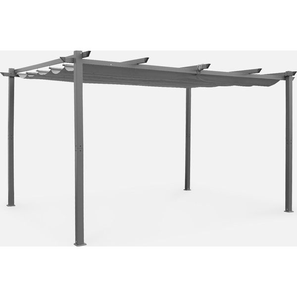 Pergola 3X4M In Alluminio Telo Scorrevole, Grigio-image