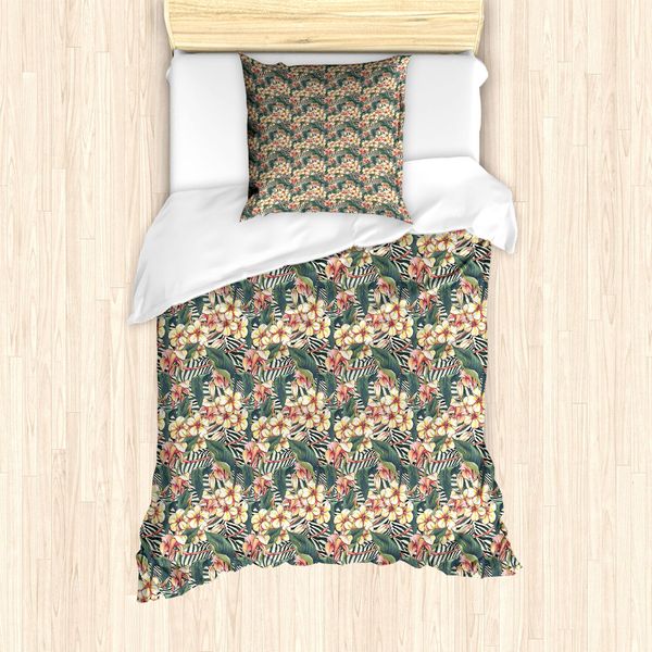 Abakuhaus Set Copripiumino Tropicale Per Letti Singoli, Fiori Esotici Dettagliati, Antiacaro, Adatto A Chi Soffre Di Allergie, Con Federa, 135 Cm X 200 Cm - 80 X 80 Cm, Multicolore-image