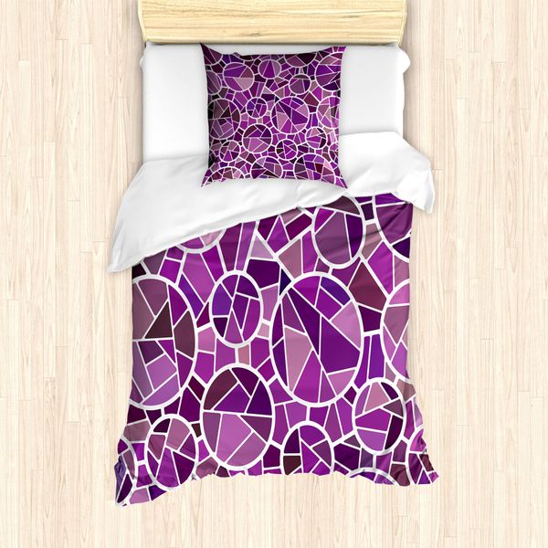Set Copripiumino Abakuhaus Mosaik Per Letti Singoli, Motivo Viola, Antiacaro, Adatto A Chi Soffre Di Allergie, Con Federa, 135 Cm X 200 Cm - 80 X 80 Cm, Multicolore-image