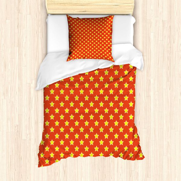 Abakuhaus Set Copripiumino Per Letti Singoli, Motivi Pop Art E Fumetti, Antiacaro E Anallergico, Con Federa, 135 Cm X 200 Cm - 80 X 80 Cm, Giallo Vermiglio-image