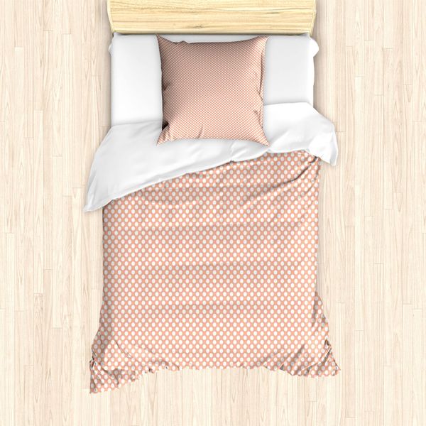 Abakuhaus Set Copripiumino Astratto Per Letti Singoli, Pois Monocromatici, Antiacaro, Adatto A Chi Soffre Di Allergie, Con Federa, 135 Cm X 200 Cm - 80 X 80 Cm, Pesca E Bianco-image