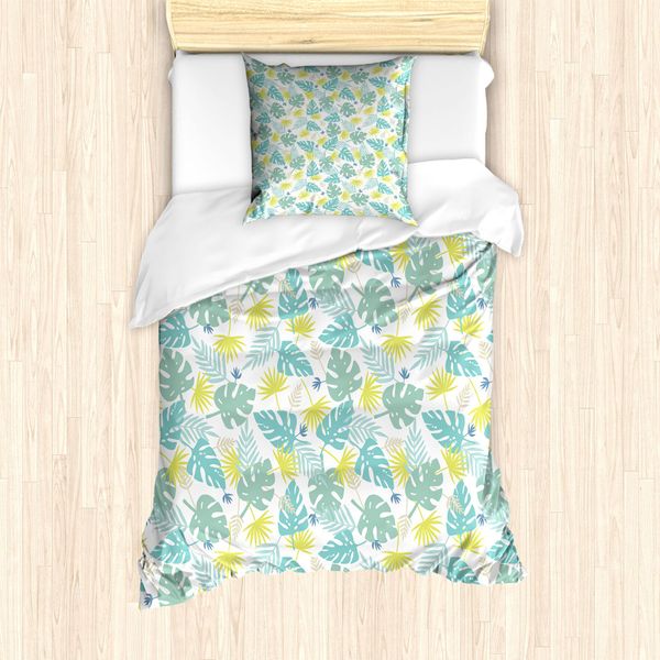Abakuhaus Set Copripiumino Esotico Per Letti Singoli, Hawaiian Jungle Leaves Kunst, Antiacaro, Adatto A Chi Soffre Di Allergie, Con Federa, 135 Cm X 200 Cm - 80 X 80 Cm, Multicolore-image