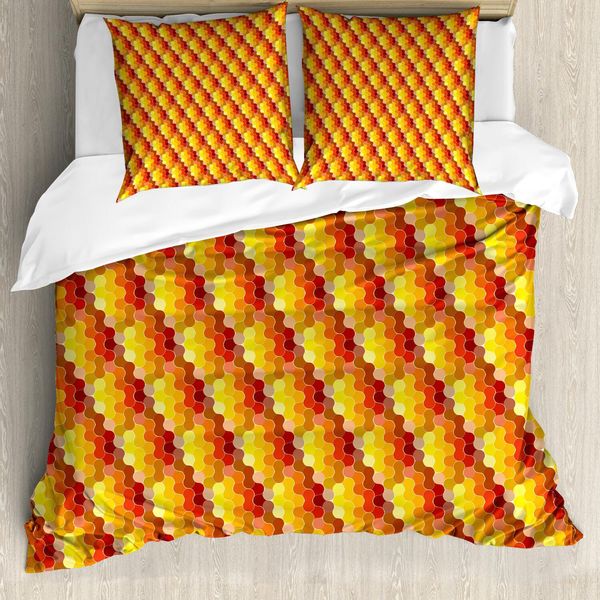 Abakuhaus Set Copripiumino Astratto, Illustrazione Artistica Contemporanea Creativa Con Motivo Geometrico In Colori Caldi, 155 X 220 Cm + 80 X 80 Cm, Multicolore-image