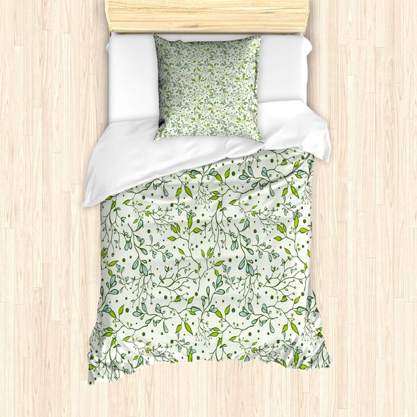 Abakuhaus Set Copripiumino Botanico Per Letti Singoli, Motivi Primaverili Del Bosco, Antiacaro, Adatto A Chi Soffre Di Allergie, Con Federa, 135 Cm X 200 Cm - 80 X 80 Cm, Verde Pallido-image