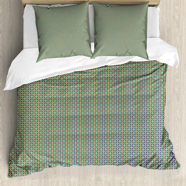 Abakuhaus Set Copripiumino Geometrico Per Letti Singoli, Motivo A Cerchi Simmetrici, Antiacaro, Adatto A Chi Soffre Di Allergie, Con Federa, 155 Cm X 220 Cm - 80 X 80 Cm, Blu Viola Senape-image