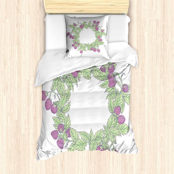 Abakuhaus Set Copripiumino Dai Colori Tenui Per Letti Singoli, Himbeer-Kranz, Antiacaro, Adatto A Chi Soffre Di Allergie, Con Federa, 135 Cm X 200 Cm - 80 X 80 Cm, Verde Chiaro Fucsia Pallido-image