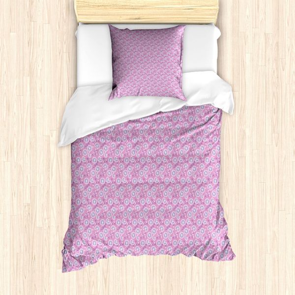 Abakuhaus Set Copripiumino Per Letto Singolo LöWenzahn, Divertente Motivo Botanico, Antiacaro, Adatto A Chi Soffre Di Allergie, Con Federa, 135 Cm X 200 Cm - 80 X 80 Cm, Fucsia Viola E Bianco-image