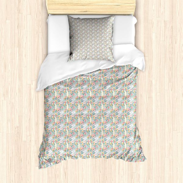 Abakuhaus Set Copripiumino Botanico Per Letti Singoli, Fiori Endemici, Antiacaro, Adatto A Chi Soffre Di Allergie, Con Federa, 135 Cm X 200 Cm - 80 X 80 Cm, Corallo Multicolore-image