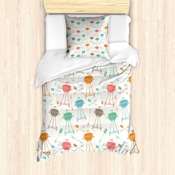 Set Copripiumino Abakuhaus Per Letti Singoli, Elemento Barbecue Retrò, Antiacaro, Adatto A Chi Soffre Di Allergie, Con Federa, 135 Cm X 200 Cm - 80 X 80 Cm, Multicolore-image