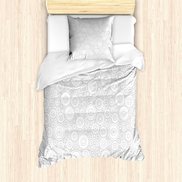 Abakuhaus Set Copripiumino Grigio Per Letti Singoli, Cerchi Geometrici Retrò, Antiacaro, Adatto A Chi Soffre Di Allergie, Con Federa, 135 Cm X 200 Cm - 80 X 80 Cm, Grigio Bianco-image