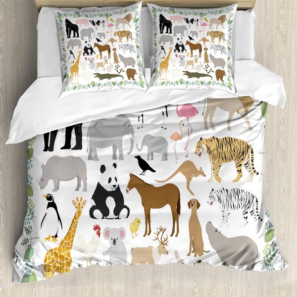 Abakuhaus Set Copripiumino Per Letti Singoli, Vari Animali Della Foresta, Antiacaro, Adatto A Chi Soffre Di Allergie, Con Federa, 155 Cm X 220 Cm - 80 X 80 Cm, Multicolore-image