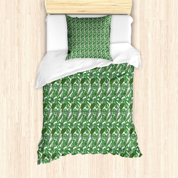 Abakuhaus Set Copripiumino Philodendron Per Letti Singoli, Giungla Tropicale Estiva, Antiacaro, Adatto A Chi Soffre Di Allergie, Con Federa, 135 Cm X 200 Cm - 80 X 80 Cm, Verde Felce Verde Oliva-image