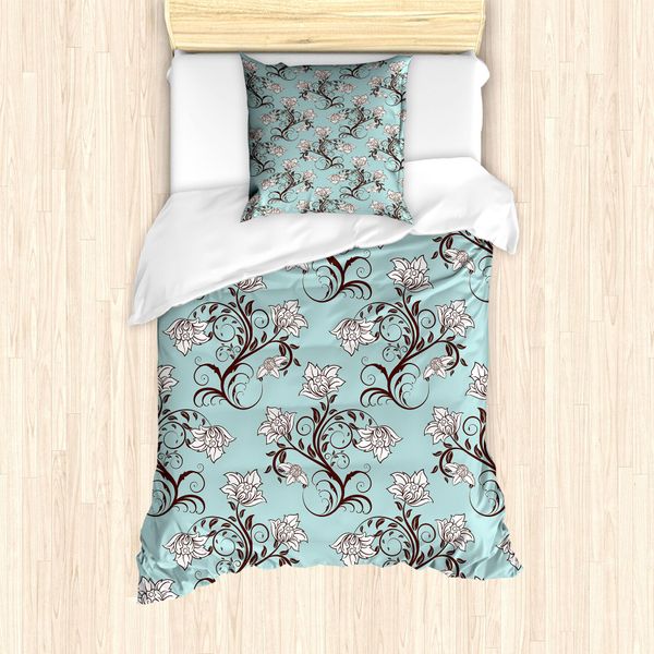 Abakuhaus Set Copripiumino Per Letto Singolo, Motivo Royal Flower, Antiacaro, Adatto A Chi Soffre Di Allergie, Con Federa, 135 Cm X 200 Cm - 80 X 80 Cm, Seafoam Palisander-image