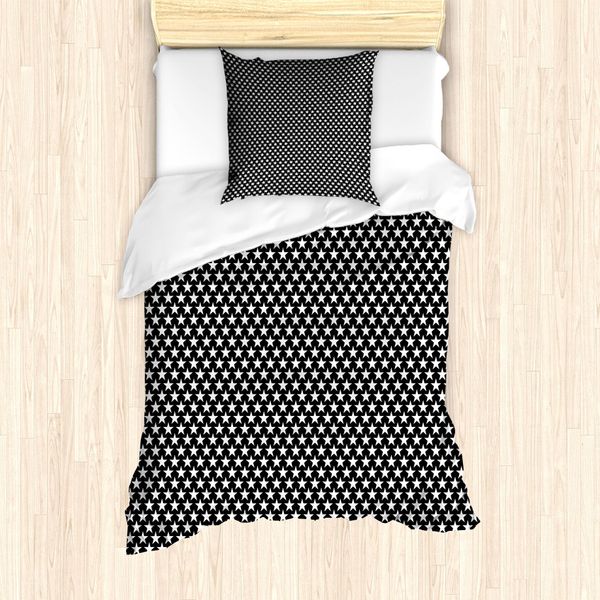 Set Copripiumino Abakuhaus Star Per Letti Singoli, Simbolo Celeste Monocromatico, Antiacaro, Adatto A Chi Soffre Di Allergie, Con Federa, 135 Cm X 200 Cm - 80 X 80 Cm, Grigio Antracite E Bianco-image