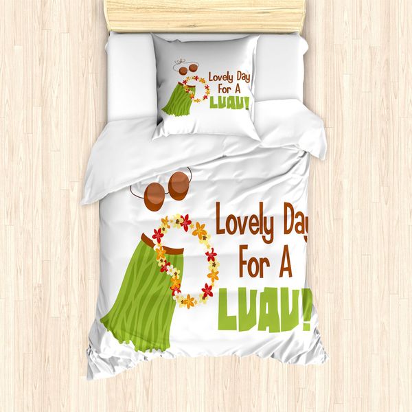 Set Copripiumino Abakuhaus Luau Per Letti Singoli, Etnico Tag Per Un Luau Wording, Antiacaro, Adatto A Chi Soffre Di Allergie, Con Federa, 135 Cm X 200 Cm - 80 X 80 Cm, Cioccolato-Calce-Verde-image