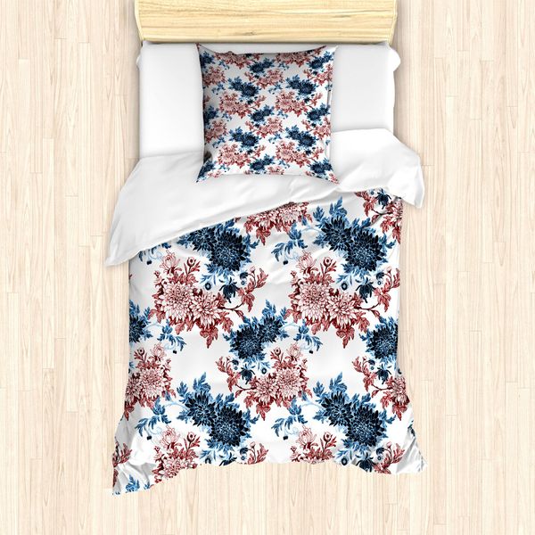 Abakuhaus Set Copripiumino Per Letti Singoli, Fiori Acquerellati In Fiore, Antiacaro, Adatto A Chi Soffre Di Allergie, Con Federa, 135 Cm X 200 Cm - 80 X 80 Cm, Rust Dark Blue-image