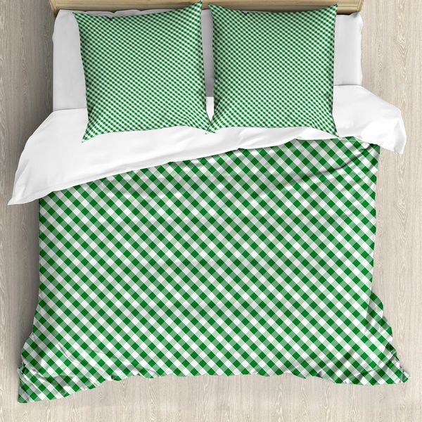 Abakuhaus Set Copripiumino Abstract Green, Motivo A Quadretti E Linee Incrociate, 155 X 220 Cm + 80 X 80 Cm, Verde Verde Felce-image