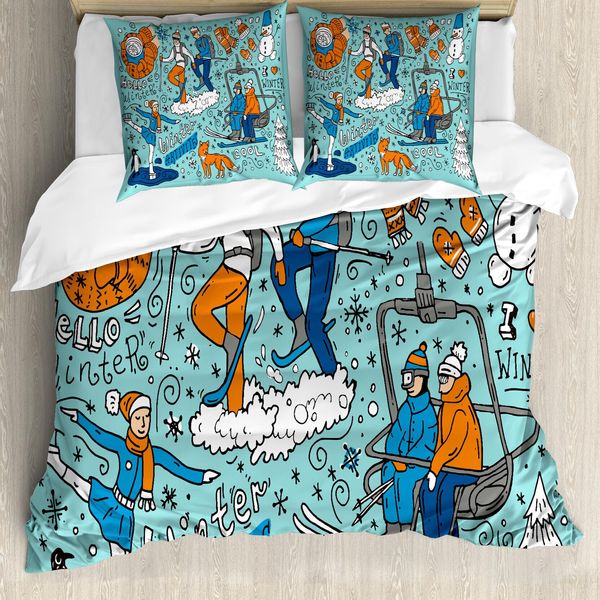 Set Copripiumino Abakuhaus Hipster Per Letti Singoli, Attività Invernali, Antiacaro, Adatto A Chi Soffre Di Allergie, Con Federa, 155 Cm X 220 Cm - 80 X 80 Cm, Arancione Seafoam-image