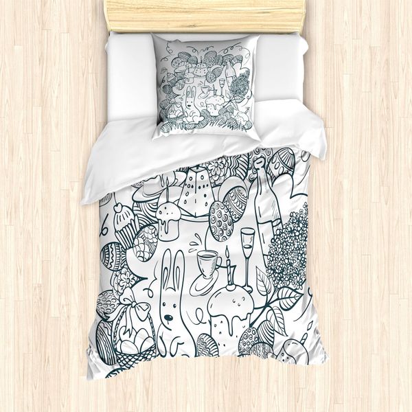 Set Copripiumino Abakuhaus Per Letti Singoli, Arte Monocromatica Pasqua, Antiacaro, Adatto A Chi Soffre Di Allergie, Con Federa, 135 Cm X 200 Cm - 80 X 80 Cm, Blu Scuro Ardesia Bianco-image