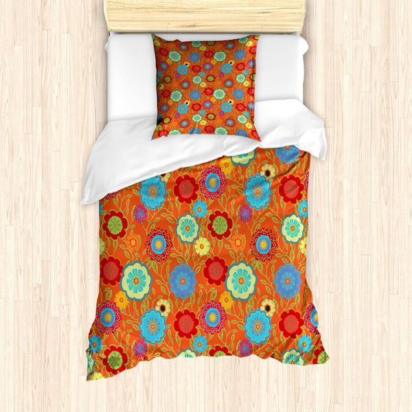 Abakuhaus Set Copripiumino Per Letti Singoli, Motivo Astratto Colorato, Antiacaro, Adatto A Chi Soffre Di Allergie, Con Federa, 135 Cm X 200 Cm - 80 X 80 Cm, Arancione Bruciato Multicolore-image