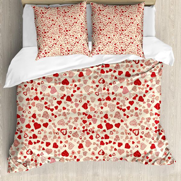 Abakuhaus Set Copripiumino Vintage Valentine Per Letti Singoli, Bellezza Romantica, Antiacaro, Adatto A Chi Soffre Di Allergie, Con Federa, 200 Cm X 200 Cm - 80 X 80 Cm, Color Crema E Vermiglio-image