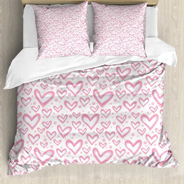 Set Copripiumino Abakuhaus Vintage Valentine, Motivo Pastello Con Cuori E Cerchi, 155 X 220 Cm + 80 X 80 Cm, Rosa Pallido-image