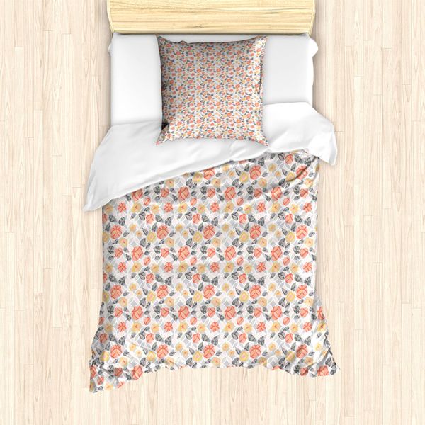Abakuhaus Set Copripiumino Per Letti Singoli, Motivi Floreali Primaverili Pastello, Antiacaro E Anallergico, Con Federa, 135 Cm X 200 Cm - 80 X 80 Cm, Peach Burnt Sienna-image
