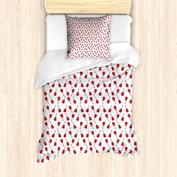 Set Copripiumino Abakuhaus Per Letti Singoli, Classic Western Instrument, Antiacaro, Adatto A Chi Soffre Di Allergie, Con Federa, 135 Cm X 200 Cm - 80 X 80 Cm, Bianco Vermiglio-image