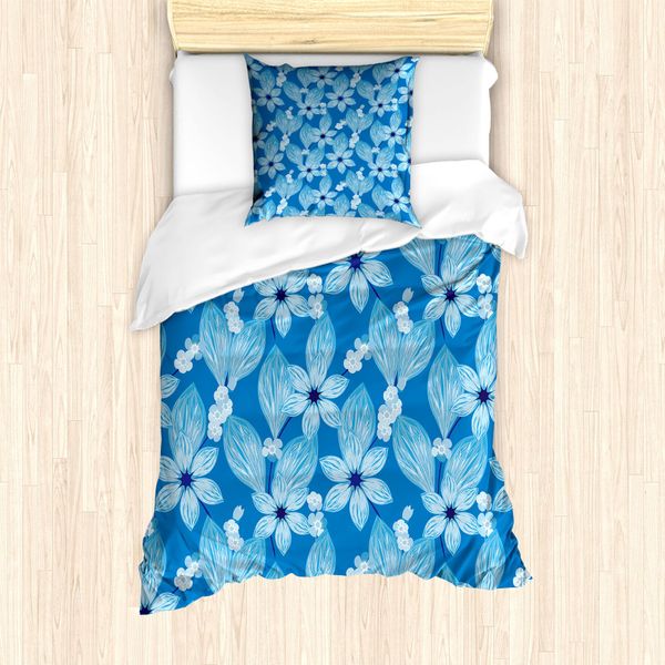 Abakuhaus Set Copripiumino Per Letto Singolo, Motivo Petali Top View, Antiacaro E Anallergico, Con Federa, 135 Cm X 200 Cm - 80 X 80 Cm, Azzurro Blu Chiaro-image