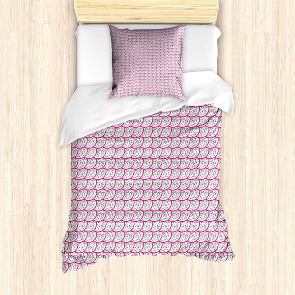 Abakuhaus Set Copripiumino Per Letto Singolo Con Motivo Pitaya, Antiacaro E Anallergico, Con Federa, 135 Cm X 200 Cm - 80 X 80 Cm, Rosa E Bianco-image