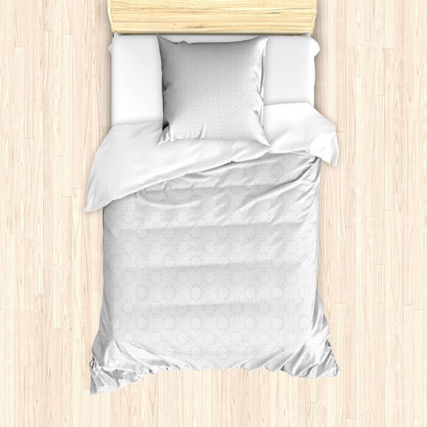 Abakuhaus Set Copripiumino Astratto Per Letti Singoli, Stelle Monocromatiche Unite, Antiacaro E Anallergico Con Federa, 135 Cm X 200 Cm - 80 X 80 Cm, Grigio Chiaro E Bianco-image