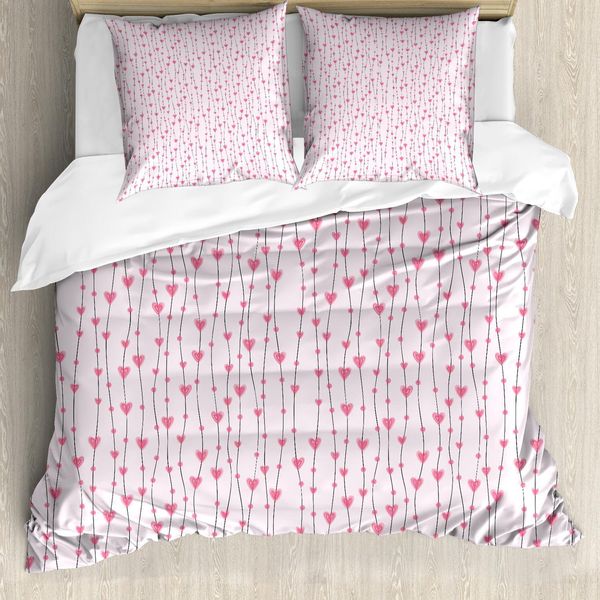 Abakuhaus Set Copripiumino Vintage Valentine, Cuori E Cerchi Su Linee Curvilinee, 155 X 220 Cm + 80 X 80 Cm, Rosa Baby-image