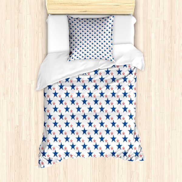 Abakuhaus Set Copripiumino Per Letto Singolo "Giorno Dell'indipendenza"", American Patriotic, Antiacaro, Adatto A Chi Soffre Di Allergie, Con Federa, 135 Cm X 200 Cm - 80 X 80 Cm, Bianco E Blu Cobalto"-image