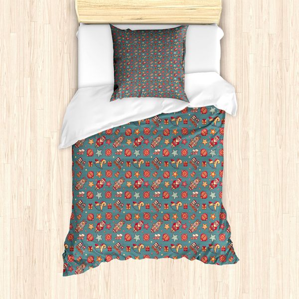 Set Copripiumino Abakuhaus Per Letti Singoli, Tema Natalizio, Antiacaro, Adatto A Chi Soffre Di Allergie, Con Federa, 135 Cm X 200 Cm - 80 X 80 Cm, Multicolore-image