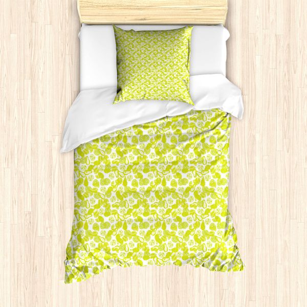Abakuhaus Set Copripiumino Esotico Per Letti Singoli, Frutti Tropicali, Antiacaro, Adatto A Chi Soffre Di Allergie, Con Federa, 135 Cm X 200 Cm - 80 X 80 Cm, Giallo, Verde, Bianco-image