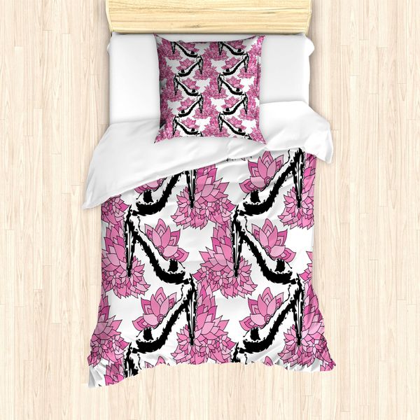 Abakuhaus Set Copripiumino Per Letti Singoli, Curve E Fiori, Antiacaro, Adatto A Chi Soffre Di Allergie, Con Federa, 135 Cm X 200 Cm - 80 X 80 Cm, Rosa Coke Grigio-image