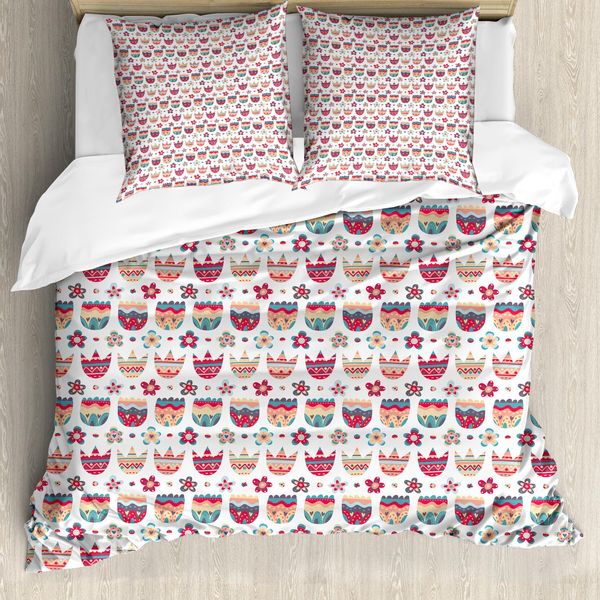 Abakuhaus Set Copripiumino Per Letti Singoli, Tulipani E Roselline Folcloristici, Antiacaro, Adatto A Chi Soffre Di Allergie, Con Federa, 200 Cm X 200 Cm - 80 X 80 Cm, Multicolore-image