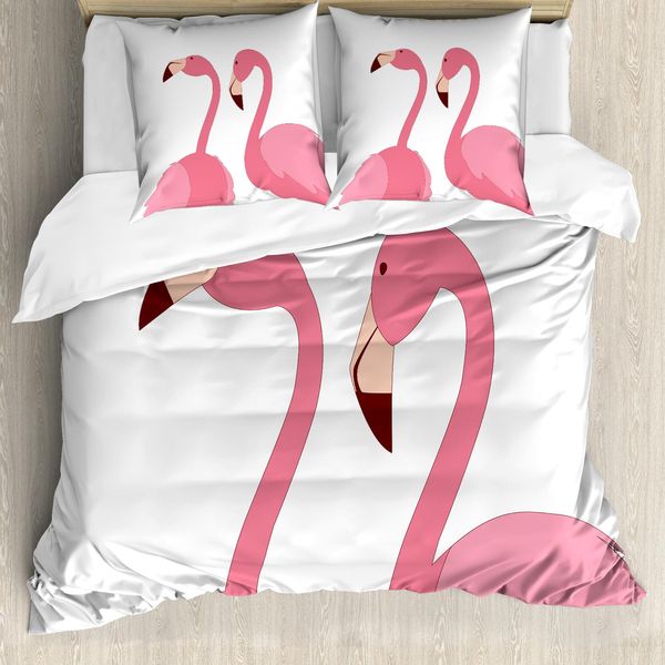 Abakuhaus Set Copripiumino Per Letto Singolo Flamingo, Uccelli Esotici Rosa, Antiacaro, Adatto A Chi Soffre Di Allergie, Con Federa, 155 Cm X 220 Cm - 80 X 80 Cm, Rosa Pastello-Fucsia Scuro-image