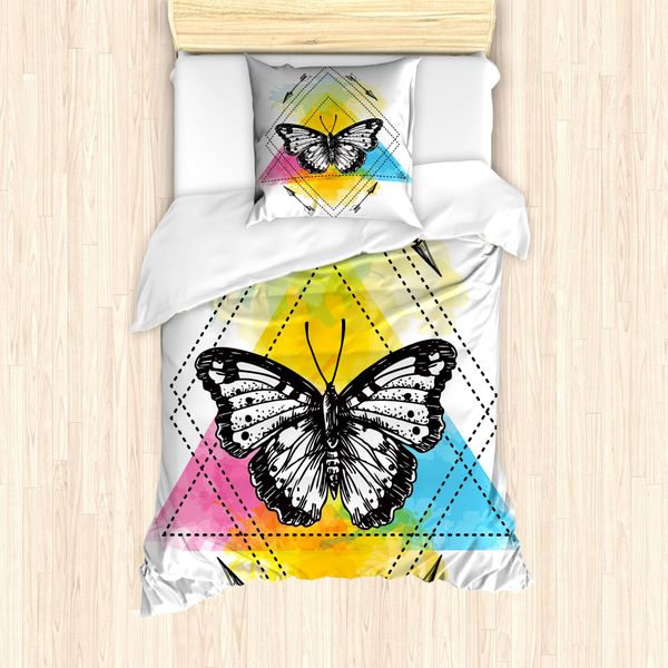 Abakuhaus Set Copripiumino Per Letto Singolo, Motivo Geometrico A Farfalle, Antiacaro, Adatto A Chi Soffre Di Allergie, Con Federa, 135 Cm X 200 Cm - 80 X 80 Cm, Multicolore-image