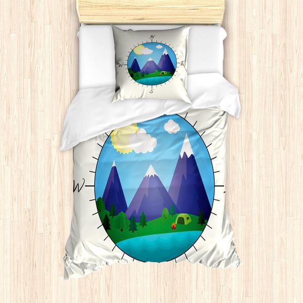 Set Copripiumino Da Viaggio Abakuhaus Per Letti Singoli, Design Avventuroso Con Bussola, Antiacaro E Anallergico, Con Federa, 135 Cm X 200 Cm - 80 X 80 Cm, Multicolore Guscio D'uovo-image