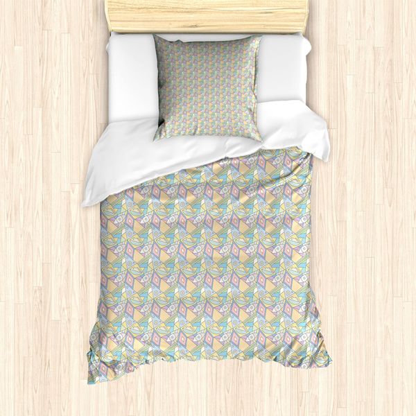 Set Copripiumino Abakuhaus Per Letti Singoli, Tonalità Pastello Quirky Asymmetry, Antiacaro, Adatto A Chi Soffre Di Allergie, Con Federa, 135 Cm X 200 Cm - 80 X 80 Cm, Beige Multicolore-image