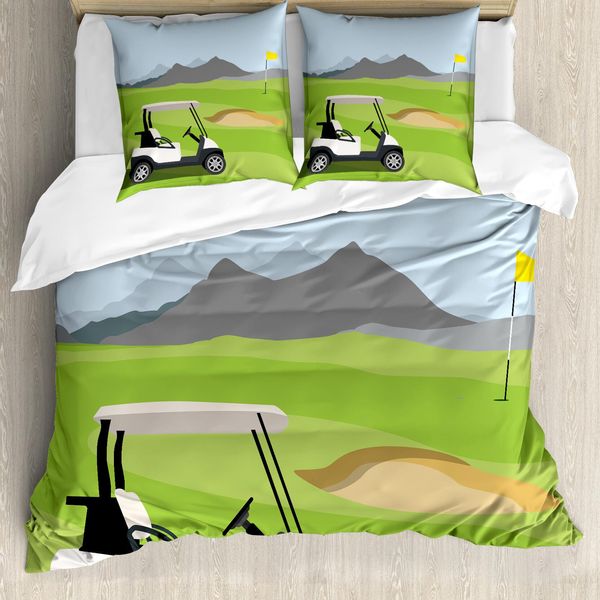 Abakuhaus Set Copripiumino Per Letto Singolo Con Motivo Golf, Bandiera Automobilistica, Antiacaro, Adatto A Chi Soffre Di Allergie, Con Federa, 200 Cm X 200 Cm - 80 X 80 Cm, Verde Lime Multicolore-image